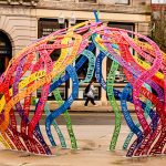 colorful sculpture in downtown Lynn, MA